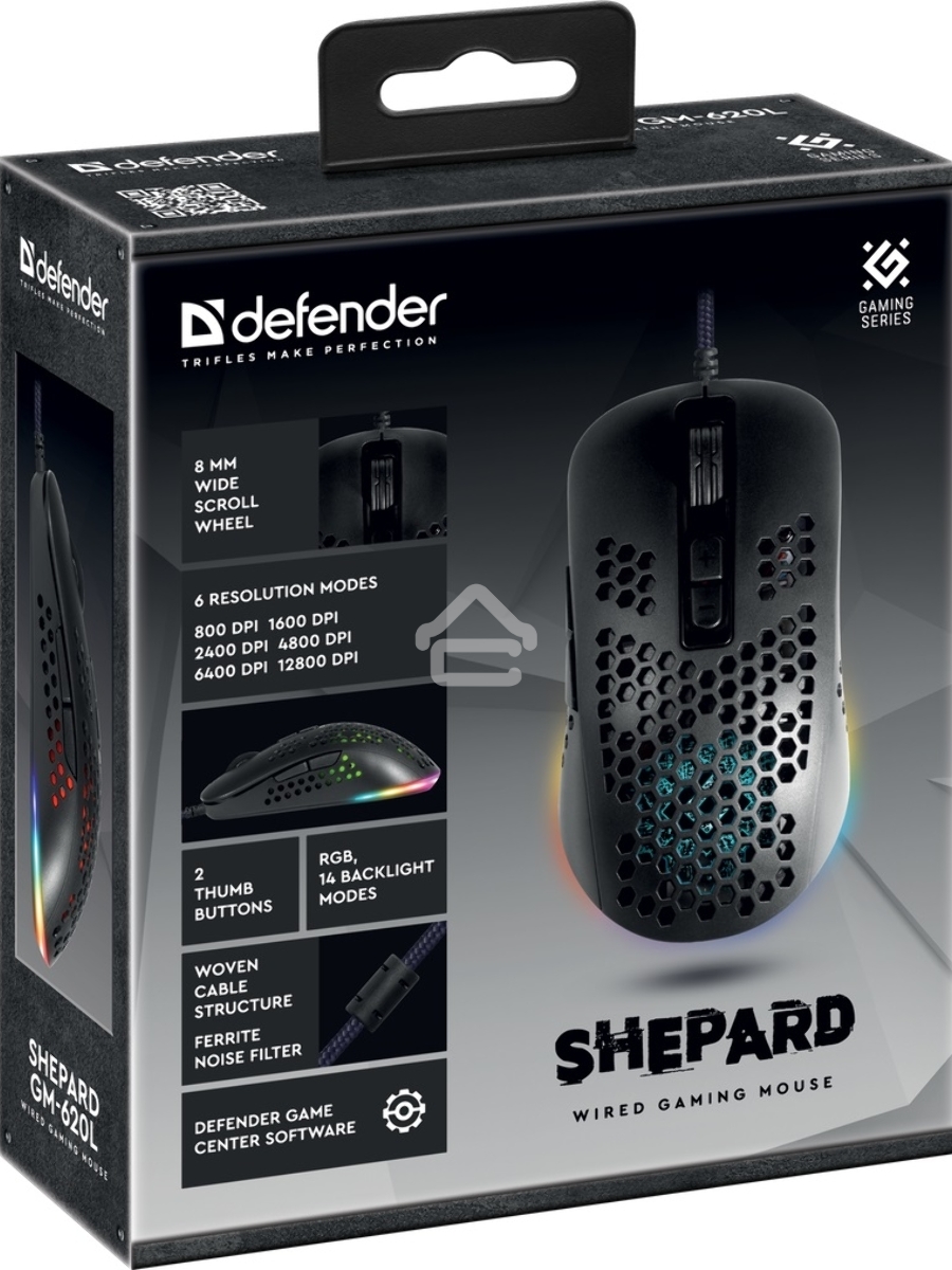 Мышь проводная Defender Shepard GM-620L черный, 12800 dpi, USB, кнопки - 7
