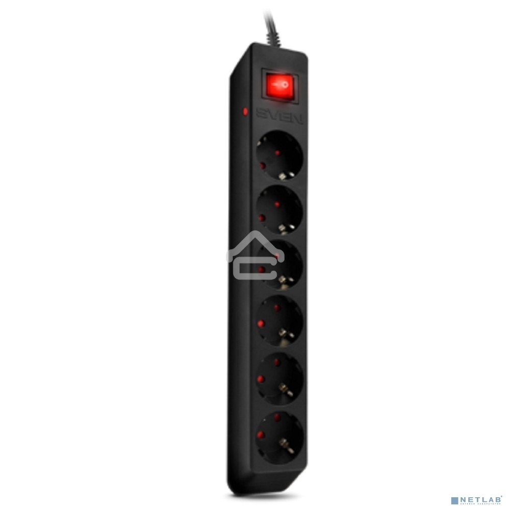 Сетевой фильтр Sven Optima 3,0 м (6 розеток с защитными шторками) черный, цветная коробка