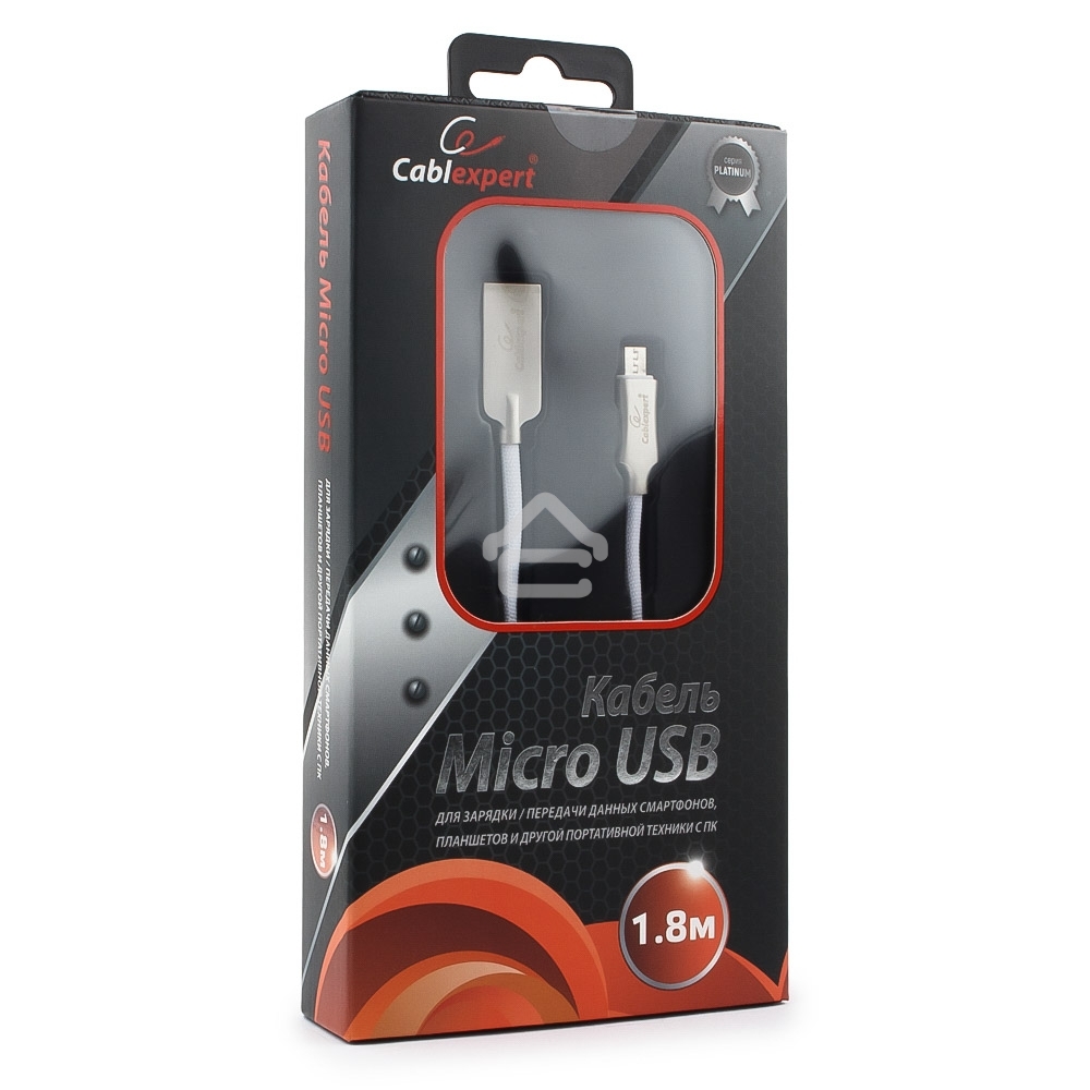 Кабель USB2.0 Cablexpert CC-P-mUSB02W-1.8M, AM/microB, серия Platinum, длина 1.8м, белый, блистер