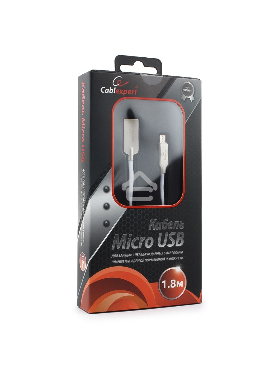 Кабель USB 2.0 Cablexpert CC-P-mUSB02W-1.8M, AM/microB, серия Platinum, длина 1.8м, белый, блистер