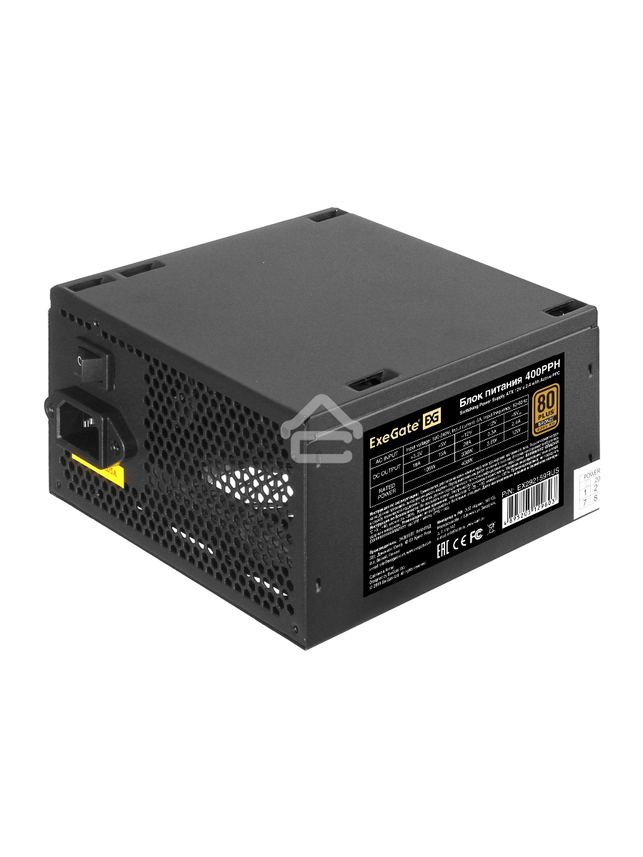 Блок питания ExeGate 400PPH-OEM (EX292159RUS-OEM), 400Вт, 80 PLUS Bronze, 120мм, черный