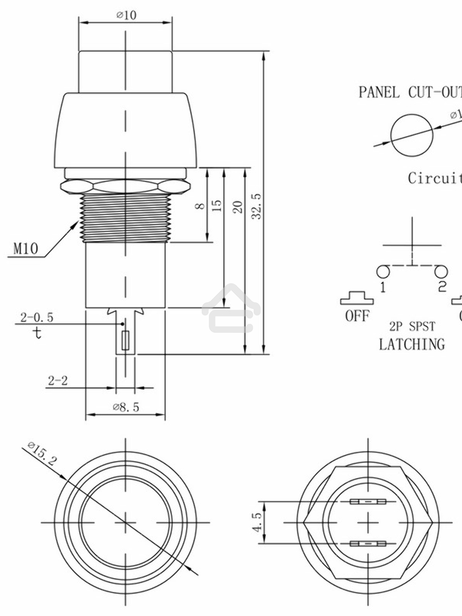 Выключатель-кнопка 250V 1А (2с) (ON)-OFF Б/Фикс красная Micro Rexant