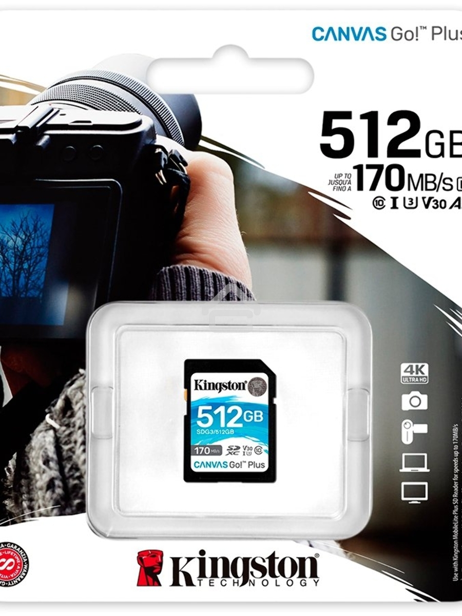 Флеш карта SD 512GB Kingston SDXC Class 10 UHS-I U3 V30 Canvas Go Plus 170MB/s