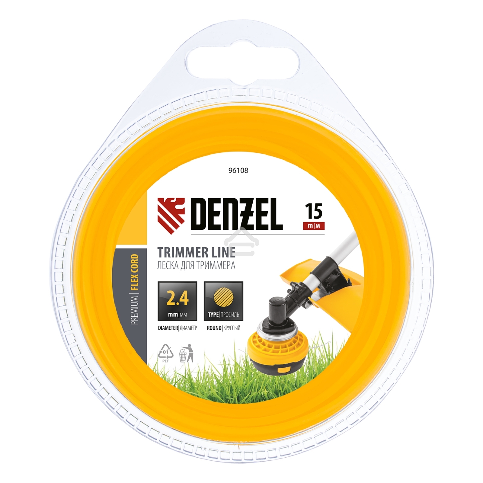 Леска для триммера Denzel FLEX CORD 96108 круглая 2,4 мм х 15 м, блистер