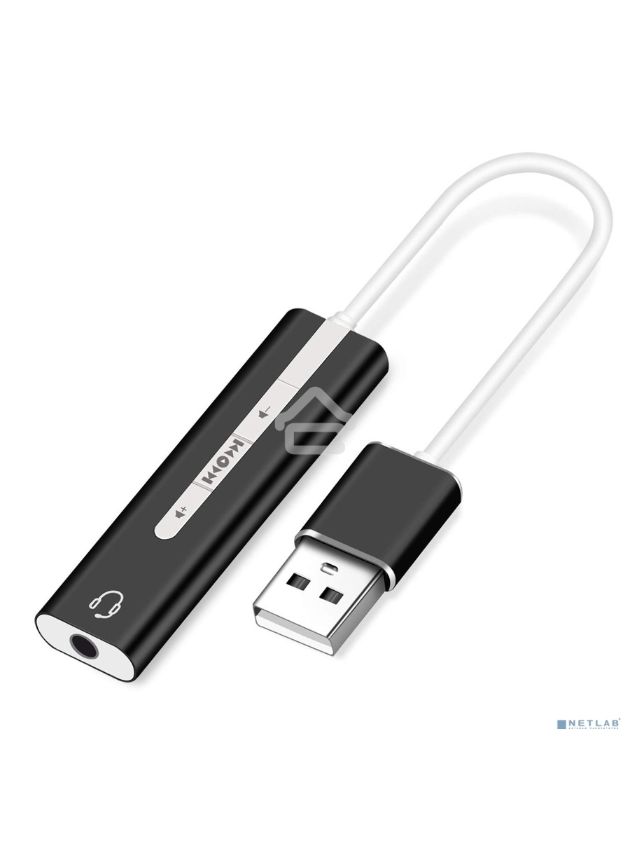 ORIENT AU-04PLB, Адаптер USB to Audio (звуковая карта), jack 3.5 mm (4-pole) для подключения телефонной гарнитуры к порту USB, кнопки: громкость +/-, играть/пауза/вперед/назад; Windows/Linux/MAC OS