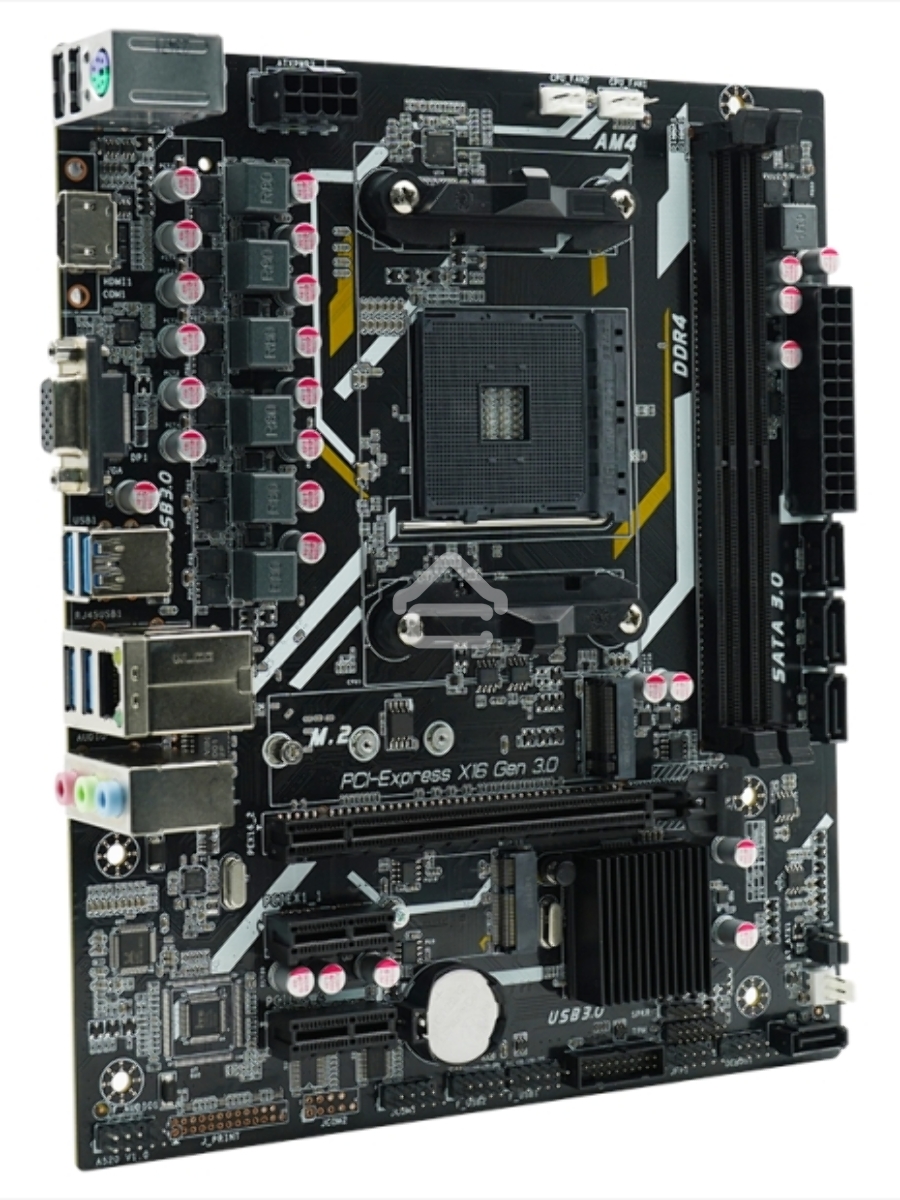 Материнская плата AFOX A520D4-MA5-V2, AM4, AMD A520, 2xDDR4, 4xSATA, 1xM.2, 1xPCIe 3.0 x16, 2xPCIe x1, 1xMini PCIe, 1xHDMI, 1xVGA, 1x 1Gb LAN, 2xUSB-A 2.0, 4xUSB-A 3.0, 3x3.5 мм, 5.1, mATX