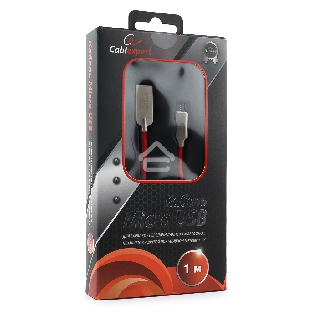Кабель USB2.0 Cablexpert CC-P-mUSB02R-1M, AM/microB, серия Platinum, длина 1м, красный, блистер