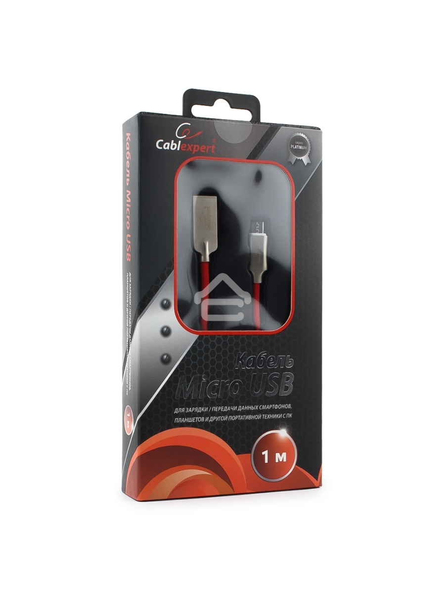 Кабель USB 2.0 Cablexpert CC-P-mUSB02R-1M, AM/microB, серия Platinum, длина 1м, красный, блистер