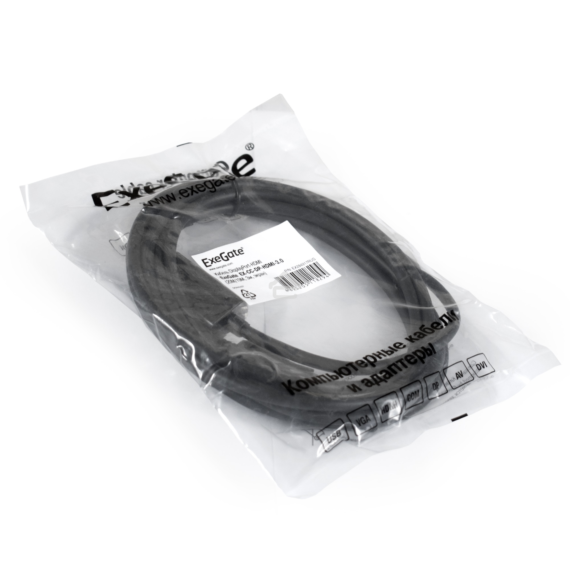 Кабель ExeGate EX284915RUS DisplayPort-HDMI ExeGate EX-CC-DP-HDMI-1.8 (20M/19M, 1,8м, экран)