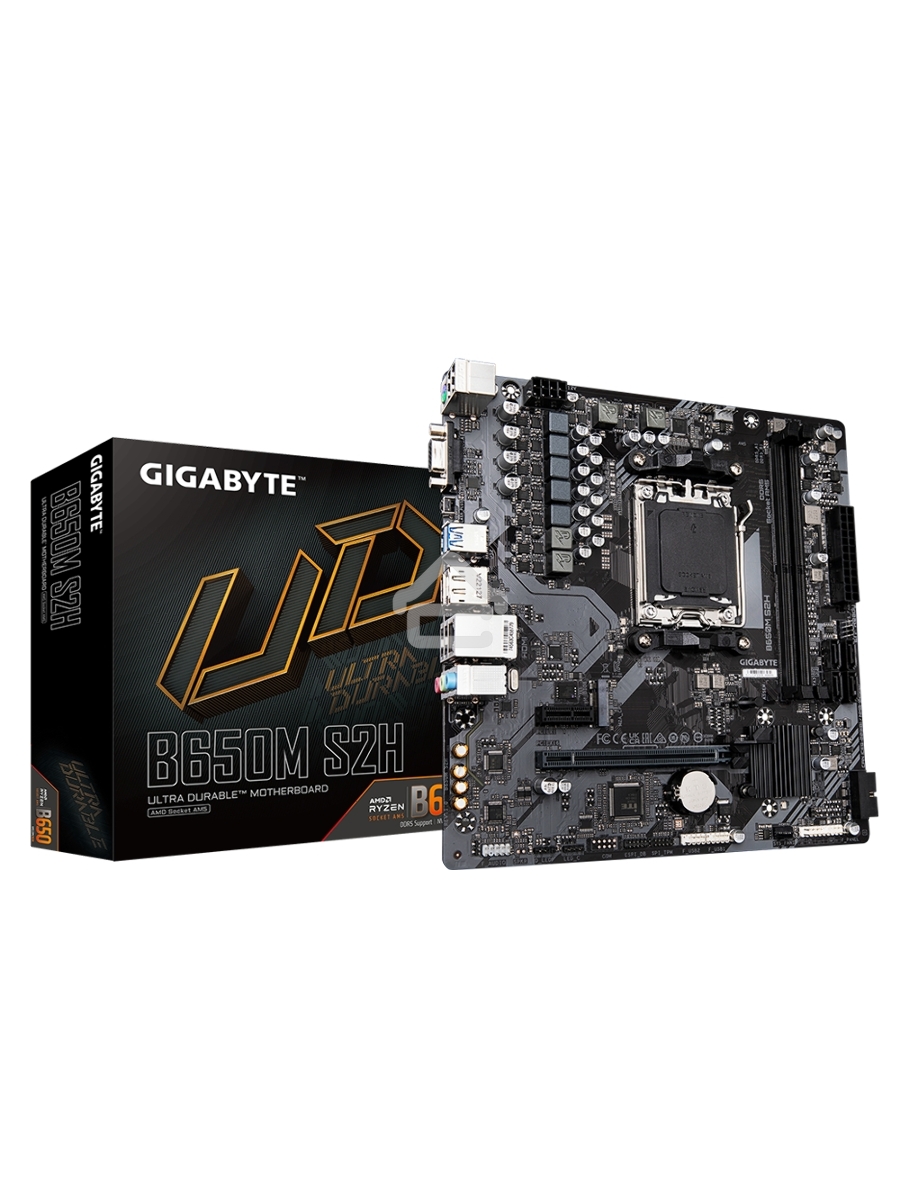 Материнская плата Gigabyte B650M S2H (V1.2), AM5, AMD B650, 2xDDR5, 4xSATA, 1xM.2, 1xPCI-E 4.0 x16, 3xUSB-A 3.2 Gen 1, 1xUSB-C 3.2 Gen 1, 1x 1Gb LAN, 3x3.5 мм, 7.1, Micro-ATX