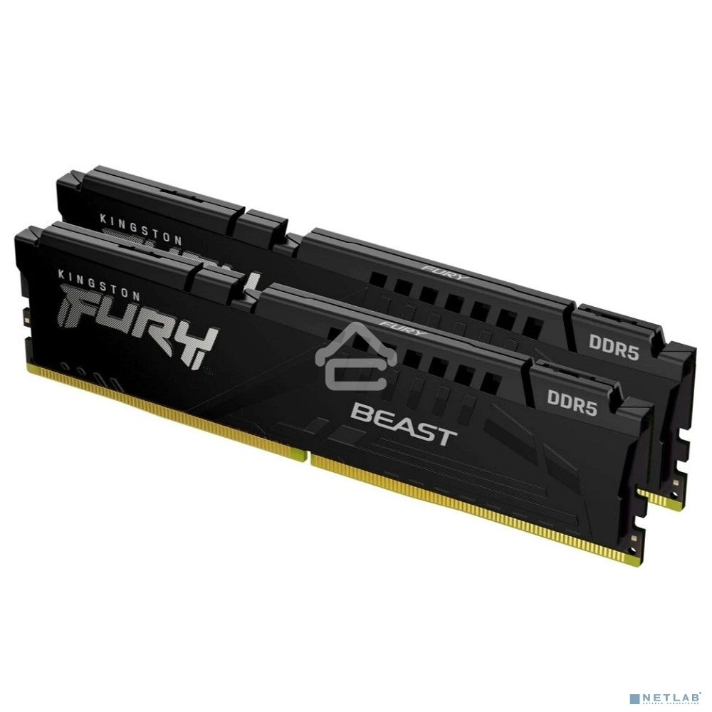Оперативная память Kingston Fury Beast, DDR5, 32Gb (2x16GB), 6000MHz, CL30, DIMM, с радиатором, черный