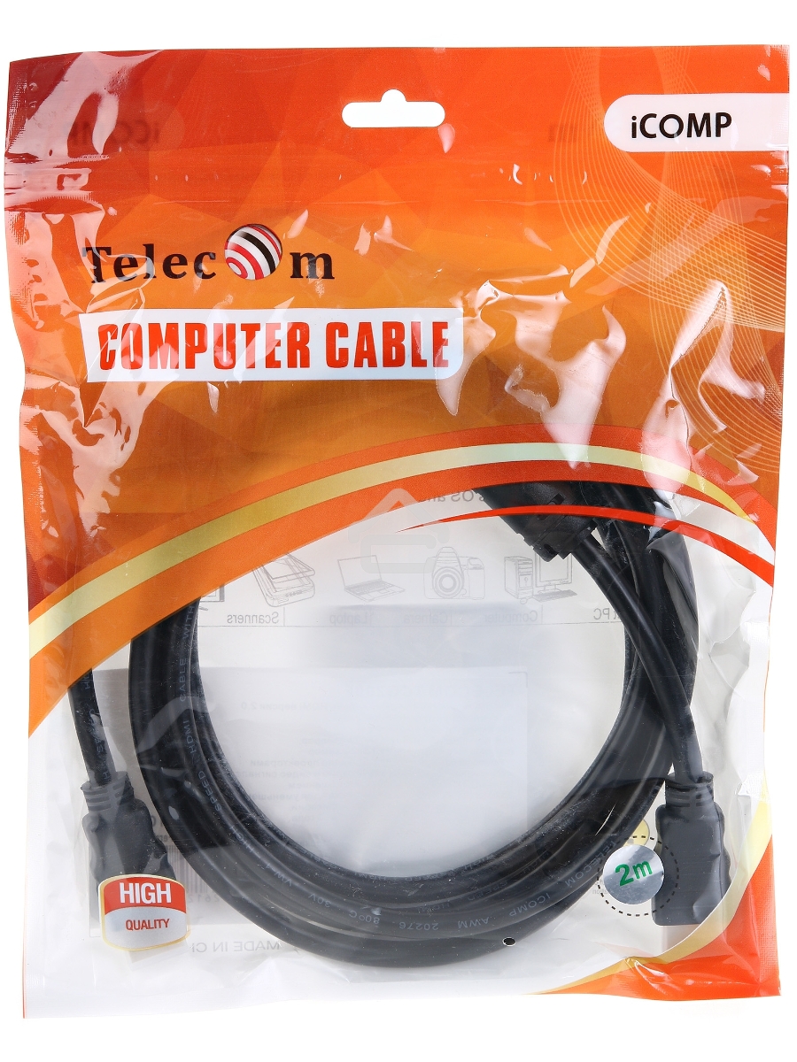 Кабель Telecom HDMI-19M --- HDMI-19M ver 2.0+3D/Ethernet,2 фильтра 2m <TCG200F-2M> 