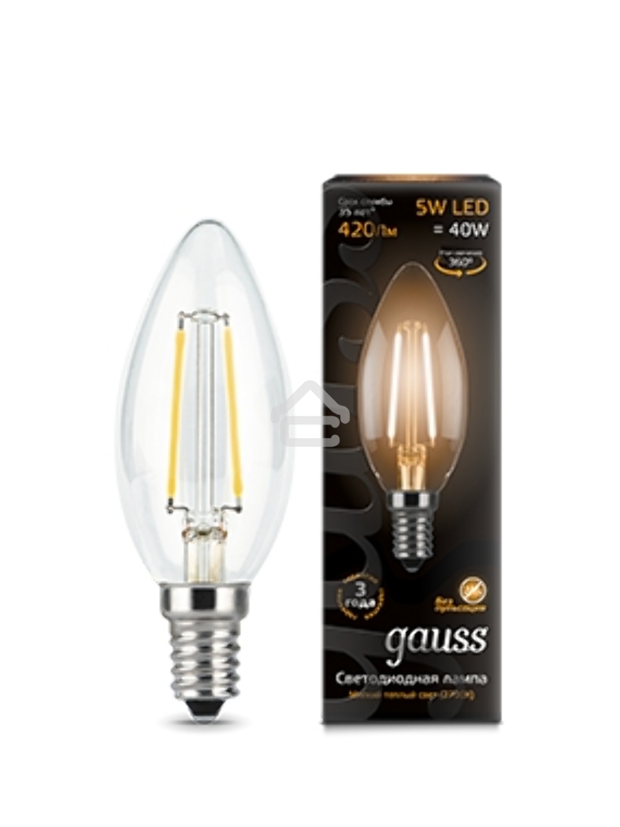 Лампа светодиодная GAUSS 103801105LED Filament Candle Е14 5Вт 2700к 1/10/50
