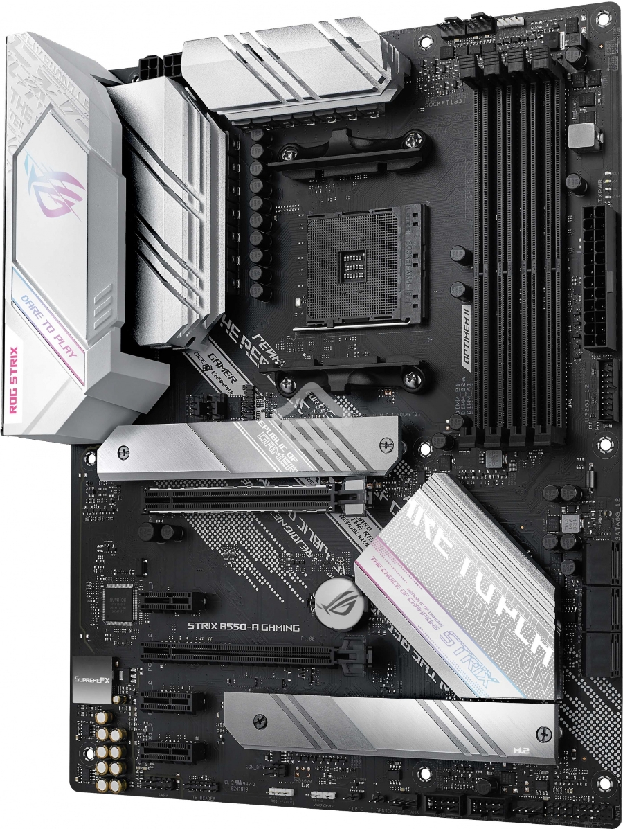 Материнская плата ASUS ROG STRIX B550-A GAMING, AM4, AMD B550, 4xDDR4, 6xSATA, 2xM.2, 1xPCI-E 4.0 x16, 1xPCI-E 3.0 x16, 3xPCI-E x1, 1xHDMI, 1xDP, 1x 2.5Gb LAN, 4xUSB 3.2 Gen 1, 1xUSB 3.2 Gen 2, 1xUSB-C 3.2 Gen 2, 5x3.5 мм, 7.1, ATX