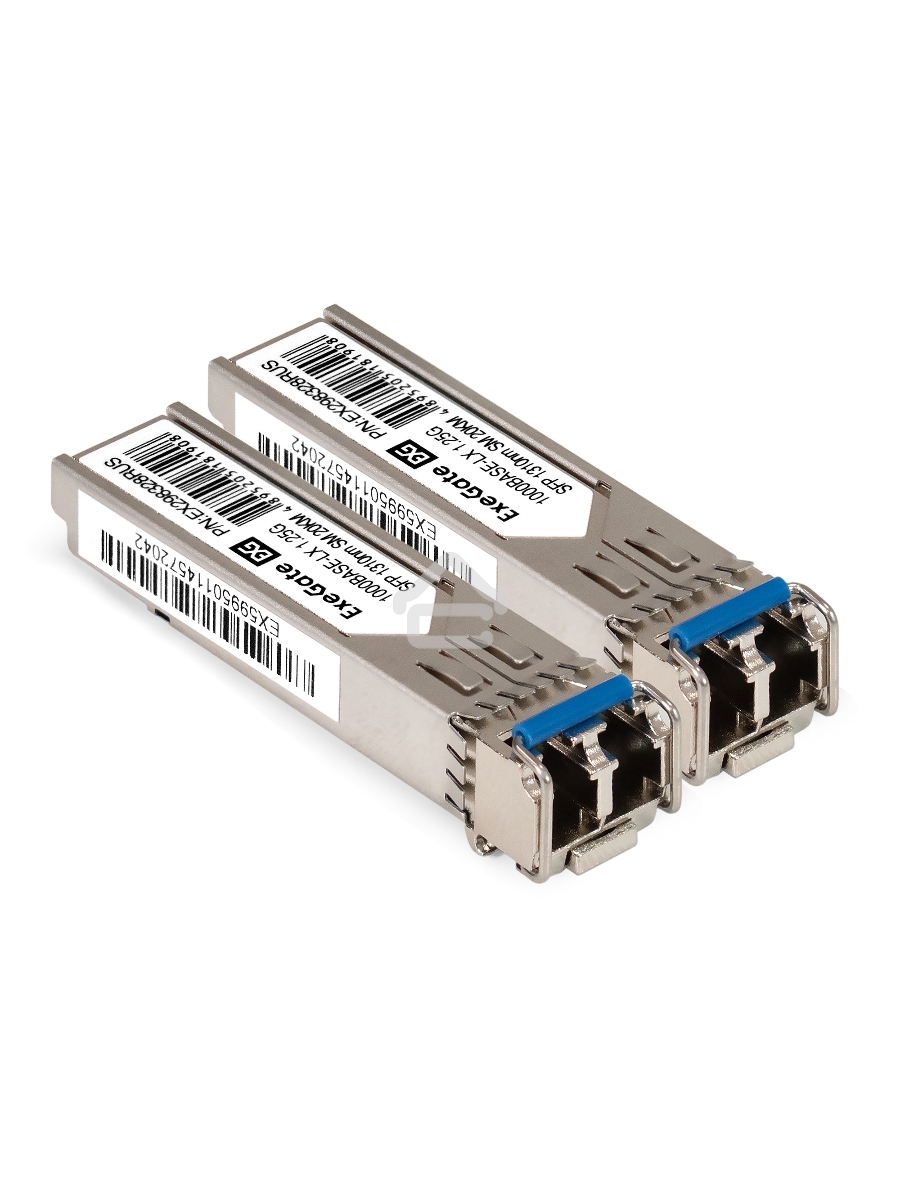 Комплект: Сетевой адаптер SFP ExeGate EXE-82576-F2 + 2xТрансивер Single-Mode до 20км ExeGate EXT-1G-SM1310-LC2-20KM (EX296229RUS: PCI-E x1 v2.0, порты 2x SFP (10/100/1000Mb/s), Gigabit Server NIC Intel Chipset 82576-F2 + 2xEX298328RUS: Tx:1310/Rx:1310 нм,