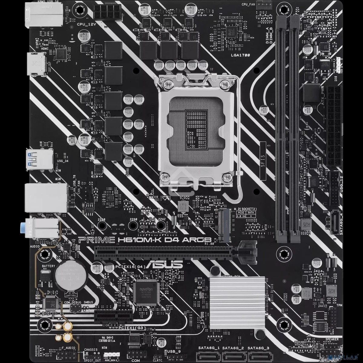 Материнская плата ASUS PRIME H610M-K D4 ARGB, LGA 1700, Intel H610, 2xDDR4, 4xSATA, 1xM.2, 1xPCIe 4.0 x16, 1xHDMI, 1x1Gb LAN, 2xUSB 5Gbps, 4xUSB 2.0, 7.1, mATX