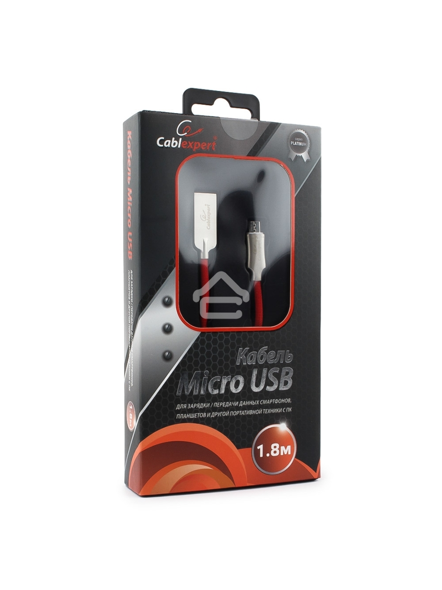 Кабель USB 2.0 Cablexpert CC-P-mUSB02R-1.8M, AM/microB, серия Platinum, длина 1.8м, красный, блистер