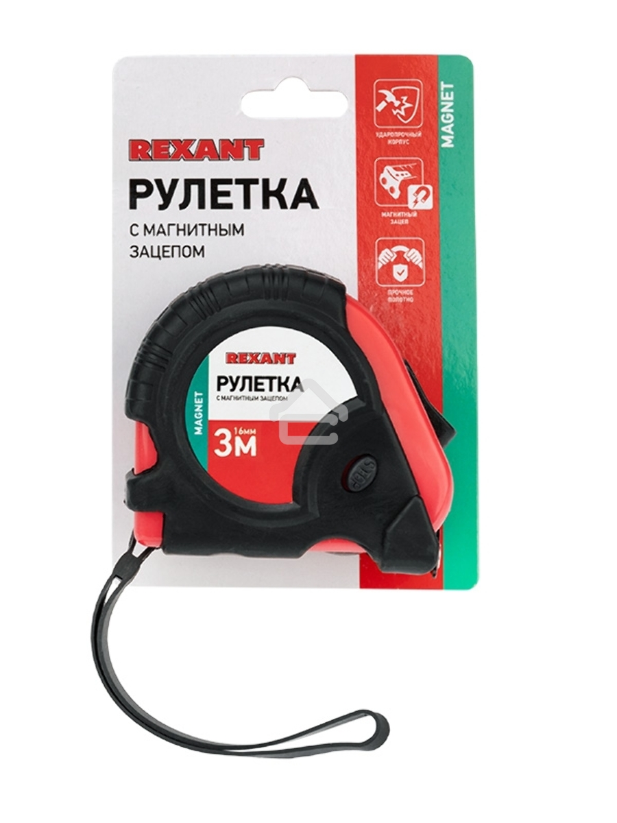 Рулетка измерительная «Профи» прорезиненный корпус, магнитная Rexant, 3 м х 16 мм