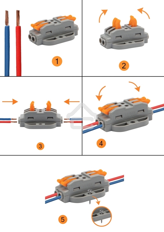 Клемма соединительная многоразовая проходная 2 полюса, с монтажной площадкой (0,08-4 мм²), серая (50 шт./уп.) Rexant