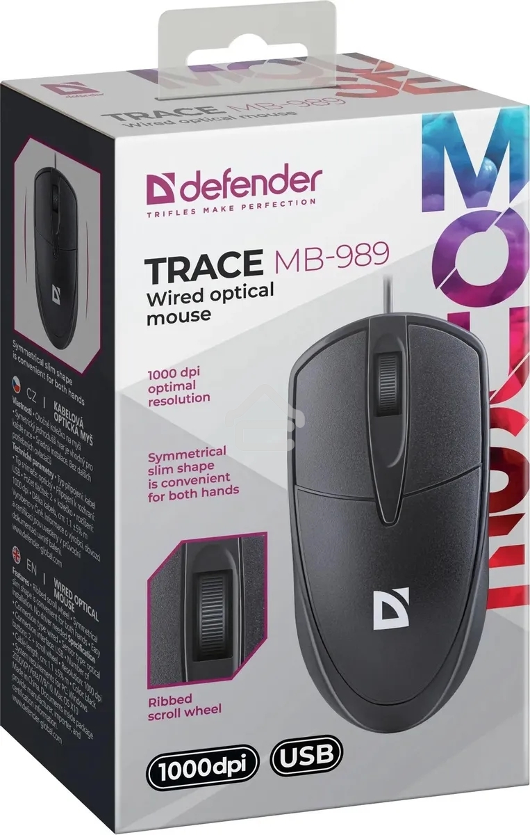 Мышь проводная Defender Trace MB-989 черный, 1000 dpi, USB, кнопки - 3