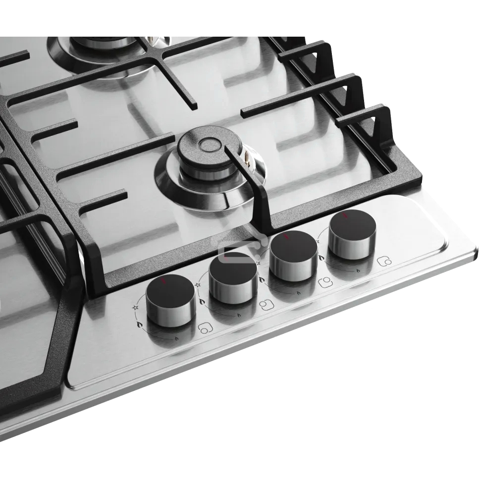 Варочная поверхность Kuppersberg FS 66 X газ, High-Tech, 58 см, автоматический электроподжиг, газ-контроль, форсунки под сжиженый газ, SABAF конфорки, чугунные решетки, цвет нержавеющая сталь, цвет фурнитуры черный