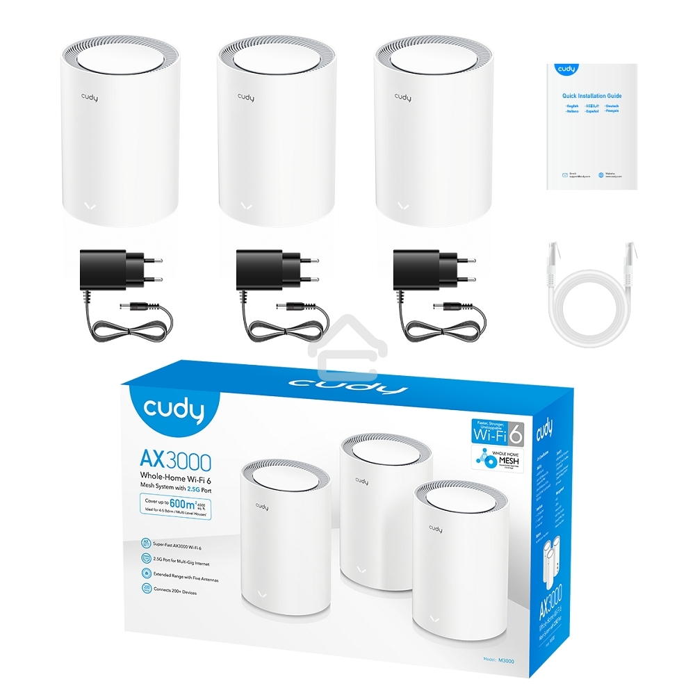 Бесшовный Mesh роутер Cudy M3000(2-PACK) AX3000 10/100/1000/2500BASE-T, белый (упак.:2шт)