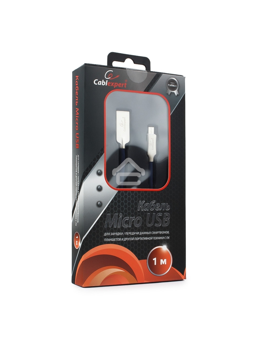 Кабель USB 2.0 Cablexpert CC-P-mUSB02Bl-1M, AM/microB, серия Platinum, длина 1м, синий, блистер
