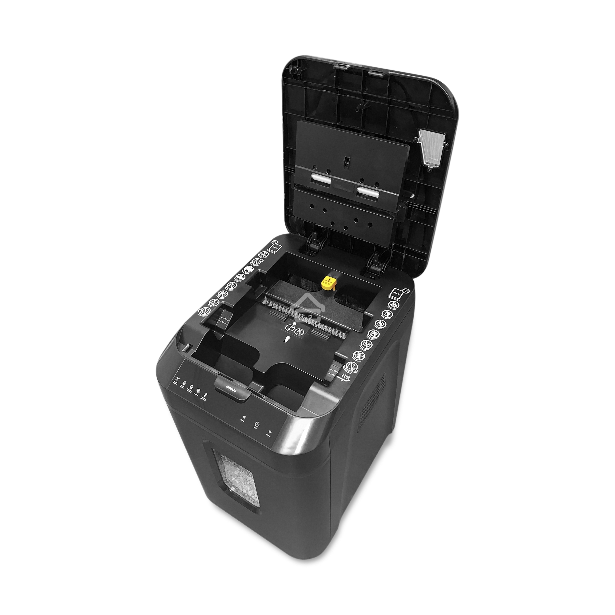 Шредер ГЕЛЕОС АП40-4, DIN P-4 (4 ур-нь секр.), фрагмент 3,9х12мм, АВТОПОДАЧА 170 лист (70г/м2), пл.карты/скрепки/скобы, 37 литров