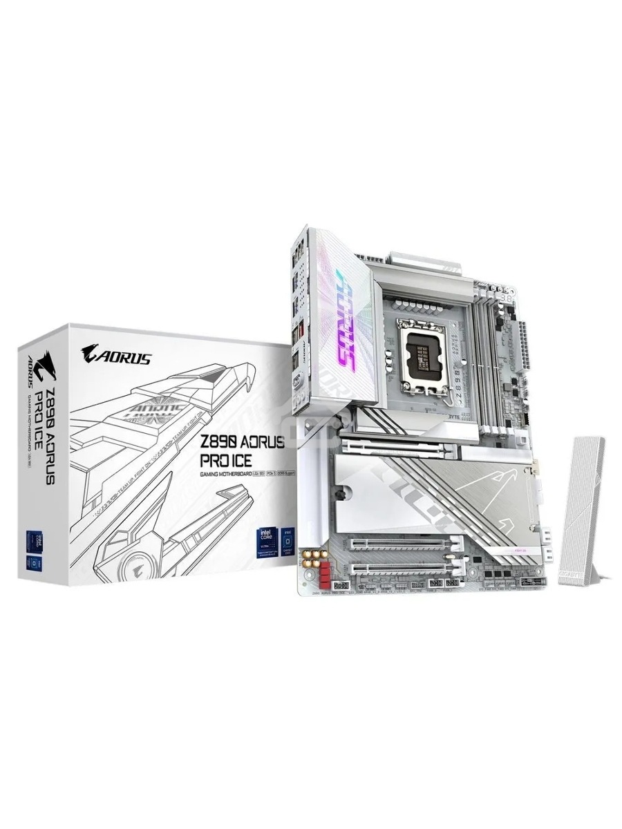 Материнская плата Gigabyte Z890 AORUS PRO ICE, LGA 1851, Intel Z890, 4xDDR5, 4xSATA, 5xM.2, 1xPCIe 5.0 x16, 1xPCIe 4.0 x4, 1xPCIe 4.0 x1, 2xUSB-C (Thunderbolt 4), 1x 5Gb LAN, 4xUSB-A 3.2 Gen 1, 2xUSB-A 3.2 Gen 2, 4xUSB-A 2.0, 2x3.5 мм, 7.1, ATX