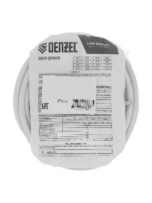 Шнур сетевой Energy Series, ПВС, 3 м, 3х1 мм, с неразборной вилкой, белый Denzel