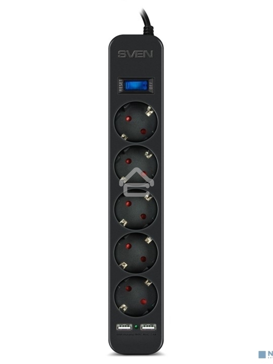 Фильтр SVEN SF-05LU 5.0 м (5 евро розеток,2*USB(2,4А)) черный, цветная коробка Surge protector SVEN SF-05LU 5.0 м (5 евро розеток,2*USB(2,4А)) черный, цветная коробка