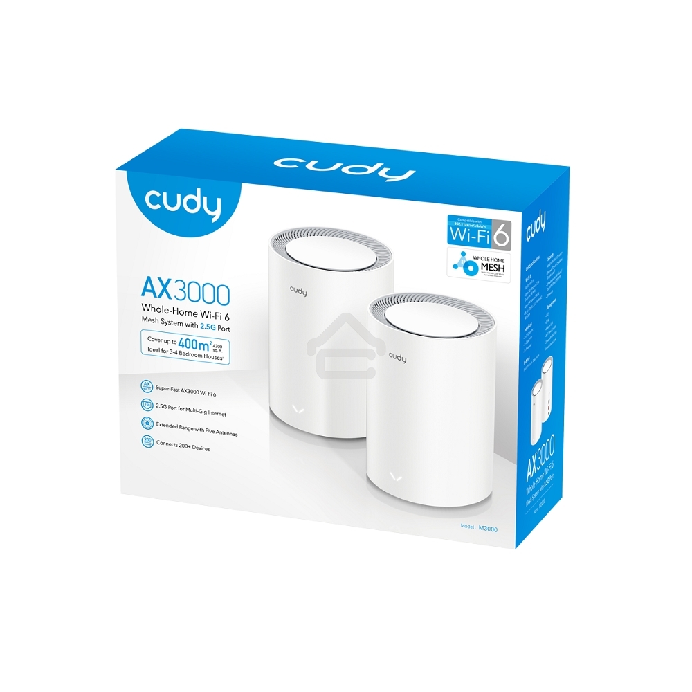 Бесшовный Mesh роутер Cudy M3000(2-PACK) AX3000 10/100/1000/2500BASE-T, белый (упак.:2шт)
