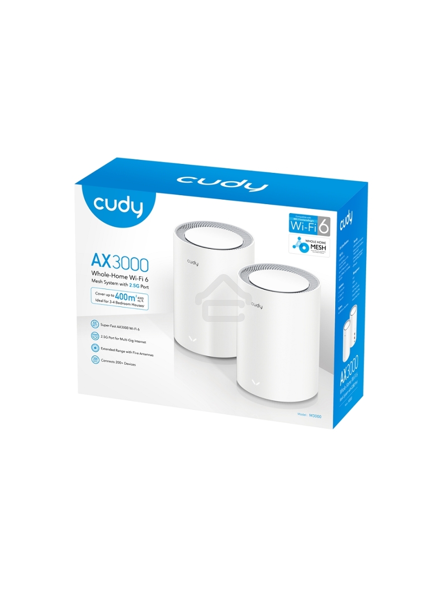 Бесшовный Mesh роутер Cudy M3000(2-PACK) AX3000 10/100/1000/2500BASE-T, белый (упак.:2шт)