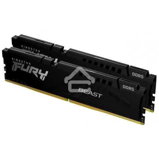 Оперативная память Kingston Fury Beast, DDR5, 32GB (2x16GB), 5200MHz, CL40, DIMM, радиатор, черный