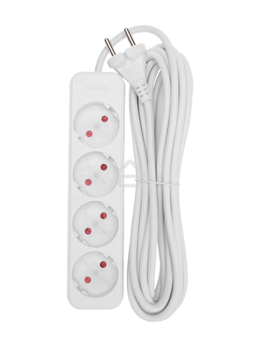 Удлинитель STANDARD 4 гнезда, 5м, 2х1,0мм², б/з, белый Rexant