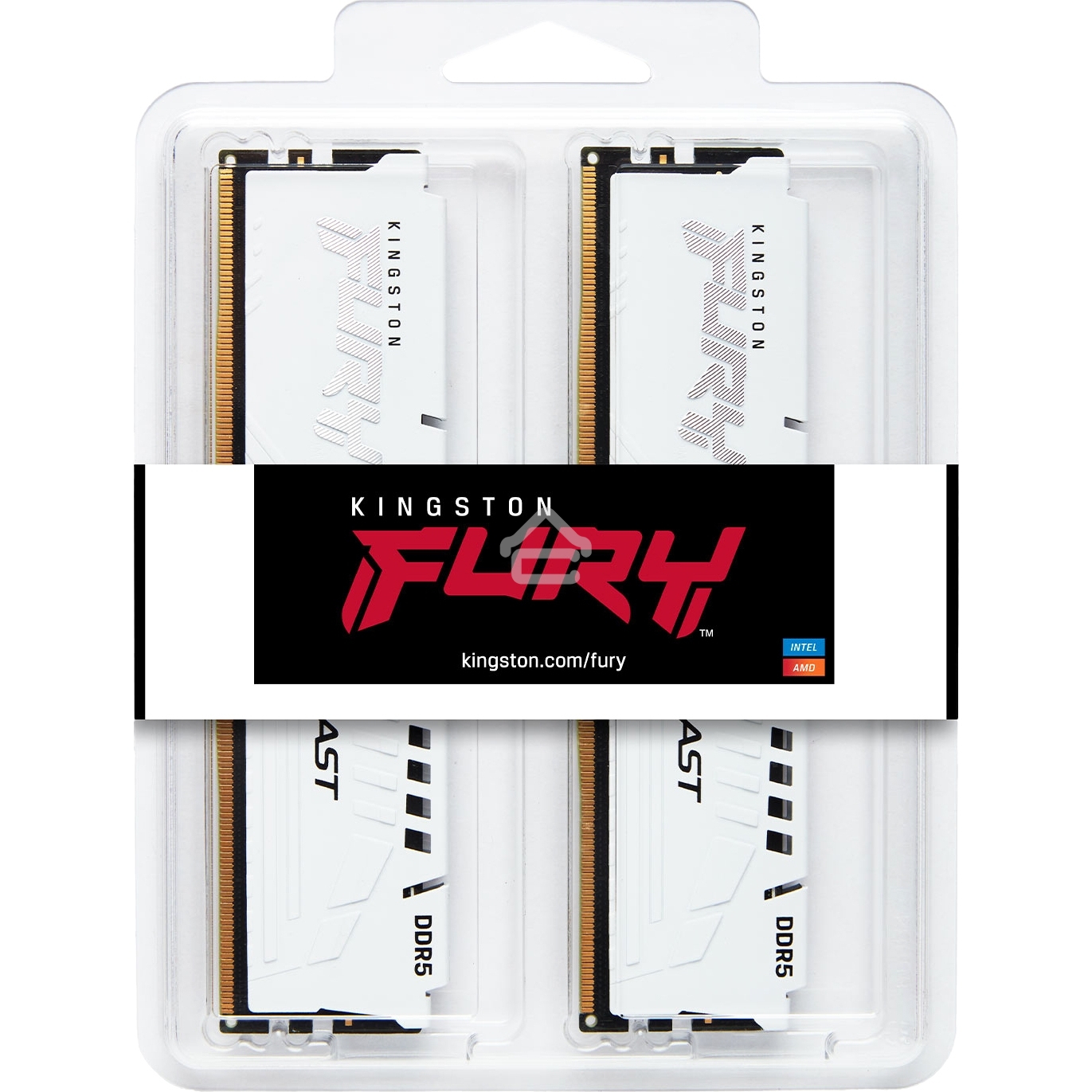 Оперативная память Kingston Fury Beast, DDR5, 32GB (2x16GB), 5200MHz, CL40, DIMM, с радиаторами, белый