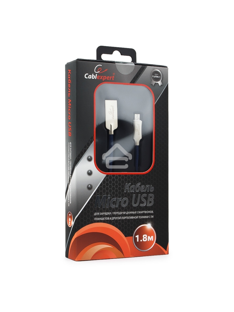 Кабель USB 2.0 Cablexpert CC-P-mUSB02Bl-1.8M, AM/microB, серия Platinum, длина 1.8м, синий, блистер