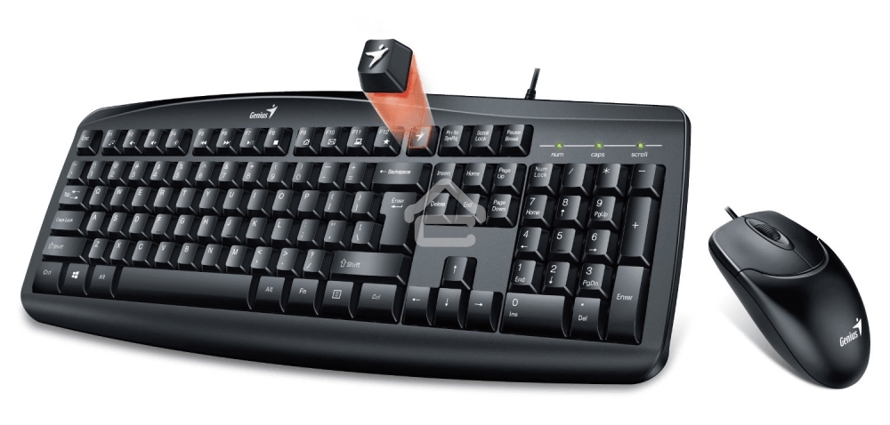 Комплект проводной Genius KM-200 / Оптическая мышь, 3 кнопки, 1000 DPI / Совместима с Windows 7, 8, 8.1, 10 / Mac. OS X 10.8 и позднее / Кабель 1.5м / Цвет : черный