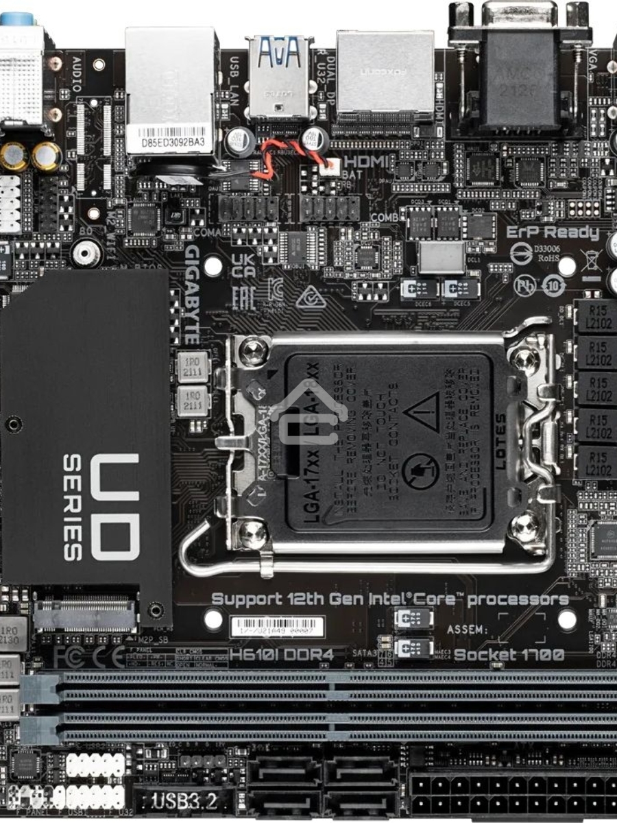 Материнская плата Gigabyte H610I DDR4, LGA 1700, Intel H610, 2xDDR4, 4xSATA, 1xM.2, 1xPCIe 4.0 x16, 1xHDMI, 1xVGA, 2xDP, 1x 1Gb LAN, 2xUSB-A 3.2 Gen 1, 4xUSB-A 2.0, 3x 3.5 мм, 7.1, Mini-ITX