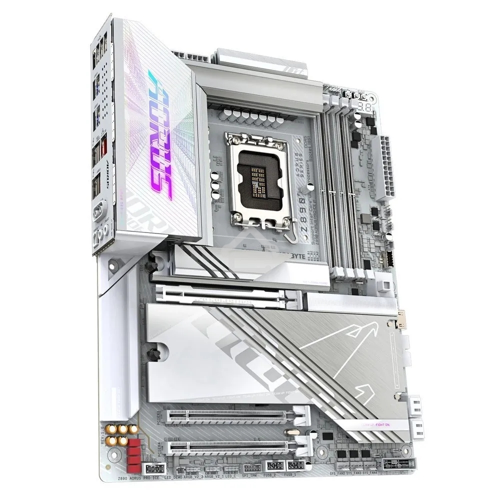 Материнская плата Gigabyte Z890 AORUS PRO ICE, LGA 1851, Intel Z890, 4xDDR5, 4xSATA, 5xM.2, 1xPCIe 5.0 x16, 1xPCIe 4.0 x4, 1xPCIe 4.0 x1, 2xUSB-C (Thunderbolt 4), 1x 5Gb LAN, 4xUSB-A 3.2 Gen 1, 2xUSB-A 3.2 Gen 2, 4xUSB-A 2.0, 2x3.5 мм, 7.1, ATX
