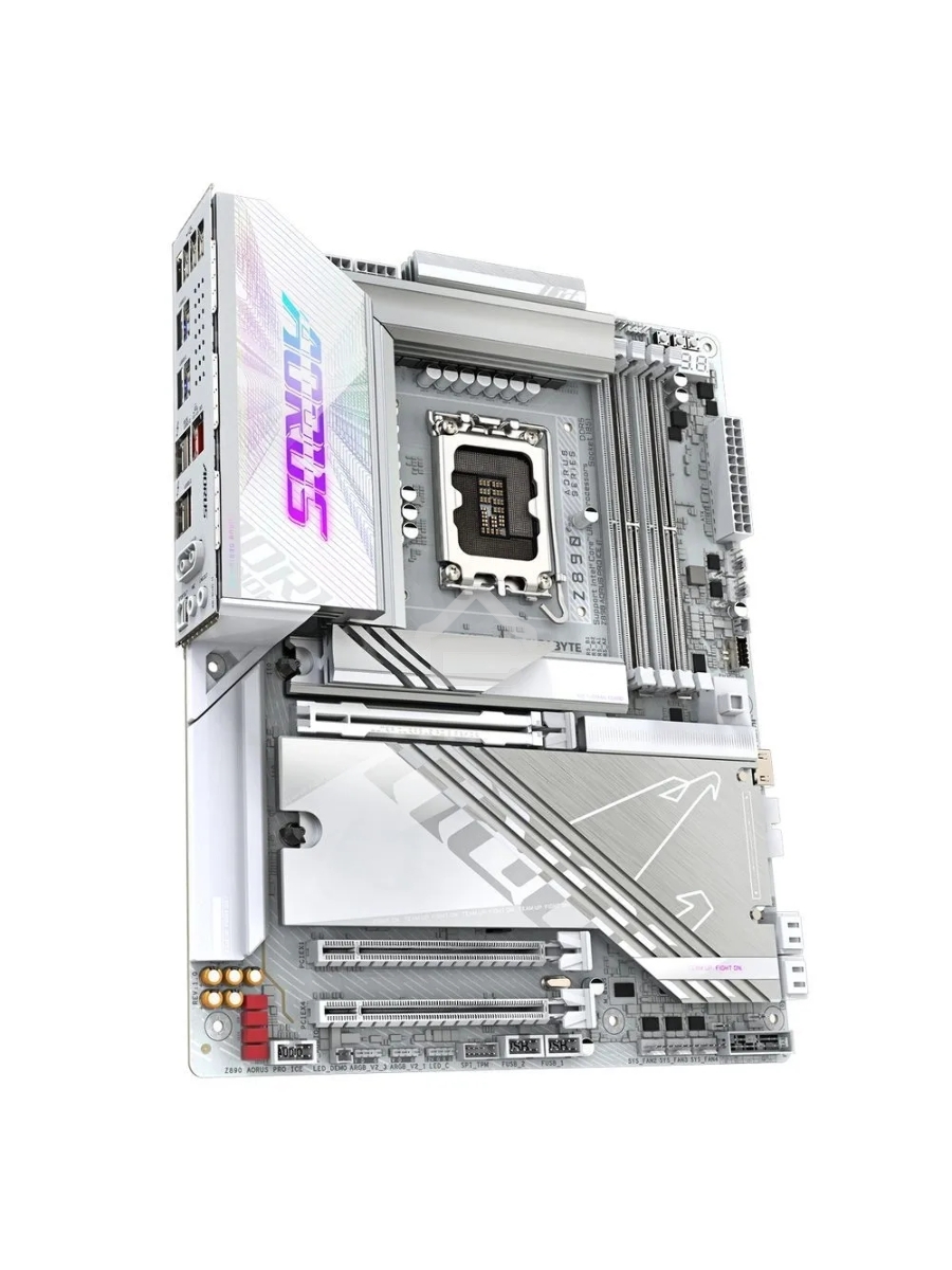 Материнская плата Gigabyte Z890 AORUS PRO ICE, LGA 1851, Intel Z890, 4xDDR5, 4xSATA, 5xM.2, 1xPCIe 5.0 x16, 1xPCIe 4.0 x4, 1xPCIe 4.0 x1, 2xUSB-C (Thunderbolt 4), 1x 5Gb LAN, 4xUSB-A 3.2 Gen 1, 2xUSB-A 3.2 Gen 2, 4xUSB-A 2.0, 2x3.5 мм, 7.1, ATX