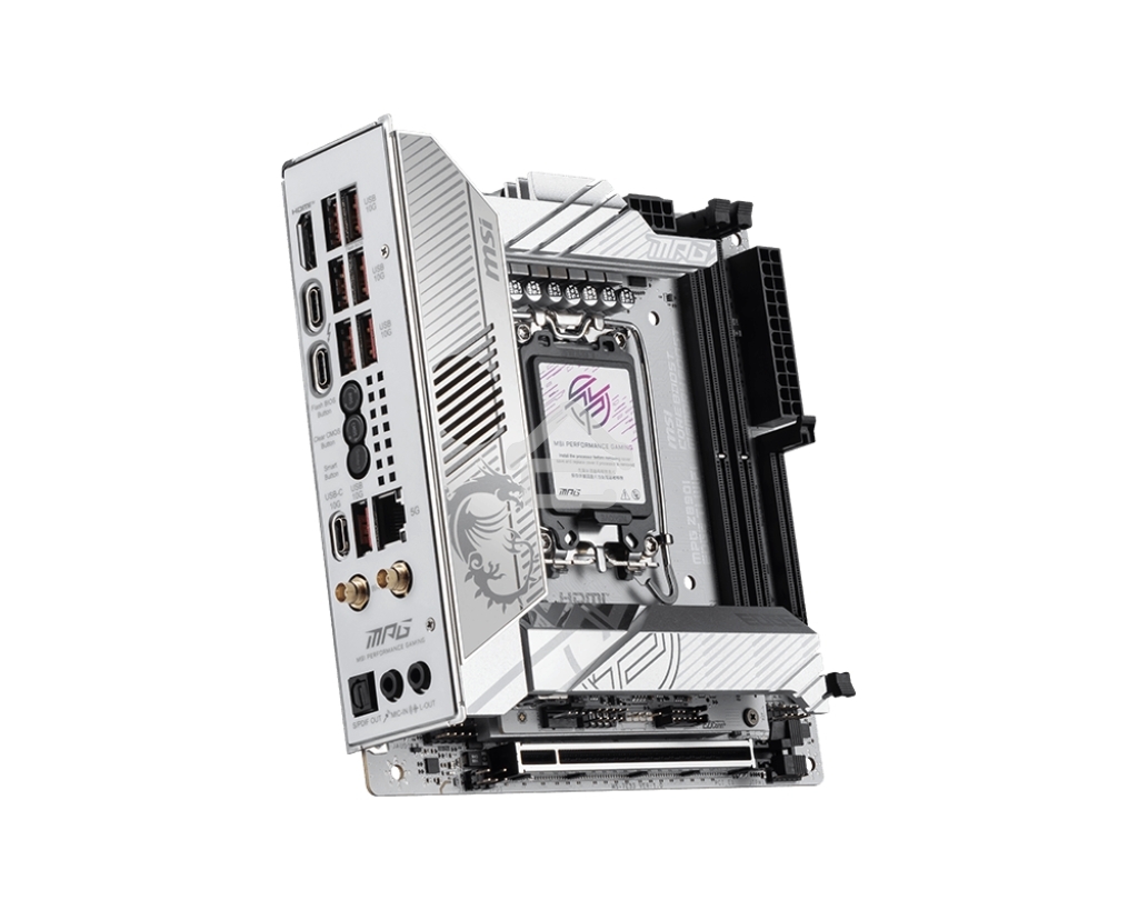 Материнская плата MSI MPG Z890I EDGE TI WIFI, LGA 1851, Intel Z890, 2xDDR5, 2xSATA, 4xM.2, 1xPCIe 5.0 x16, 1xHDMI, 2xThunderbolt 4, 1xUSB-C, 1x 5Gb LAN, 7xUSB-A 10Gbps, 2xUSB-A 5Gbps, 1xUSB-C 20Gbps, 7.1, 2x3.5 мм, TOSLINK, Mini-ITX