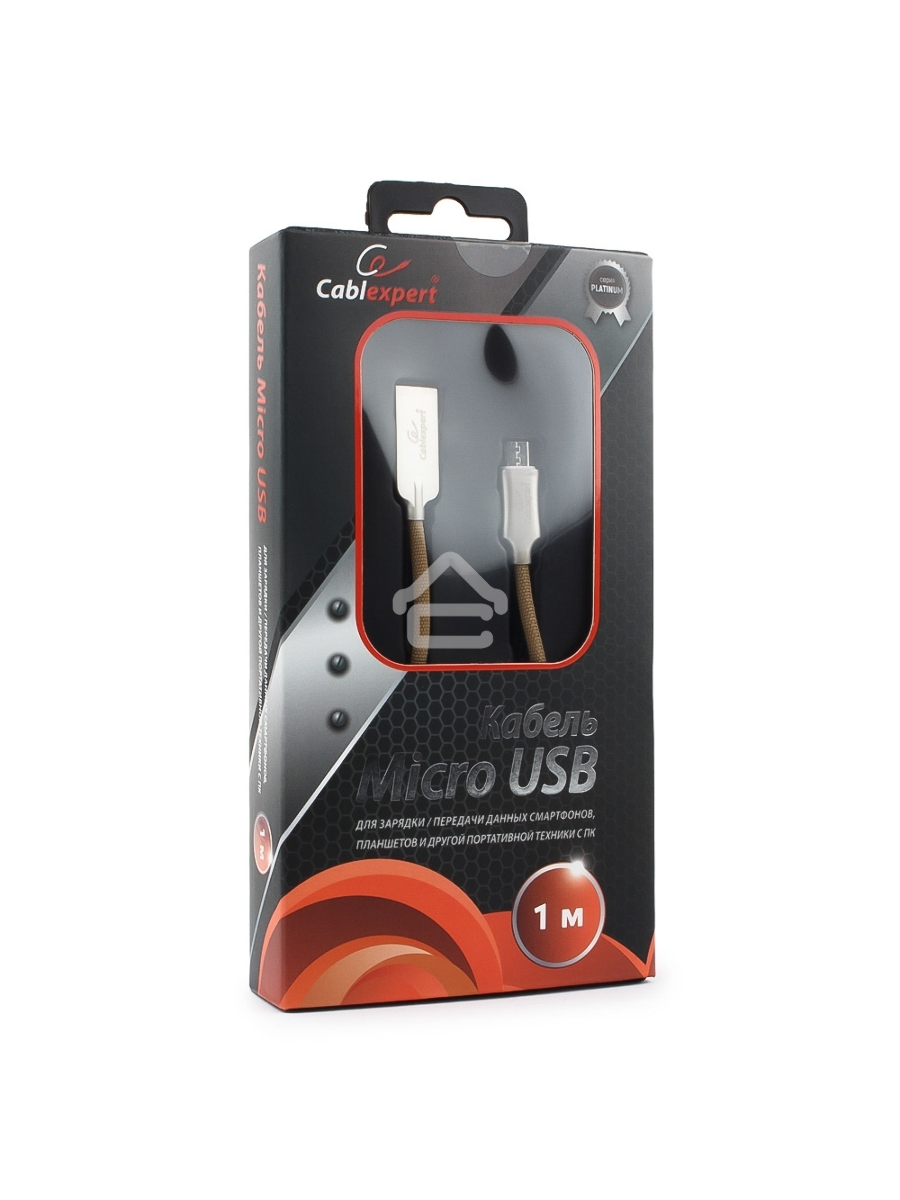 Кабель USB 2.0 Cablexpert CC-P-mUSB02Gd-1M, AM/microB, серия Platinum, длина 1м, золотой, блистер