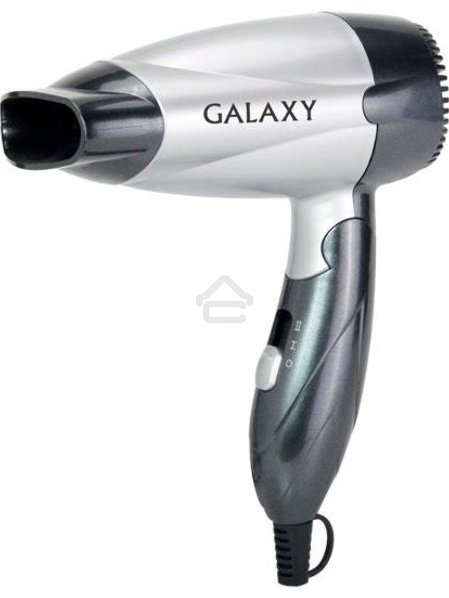 Фен для волос Galaxy Line GL 4305, серебристый с черным, 1400 Вт, 2 скорости потока воздуха, складная ручка, защитная сетка, насадка-концентратор и диффузор в комплекте, подвесная петля