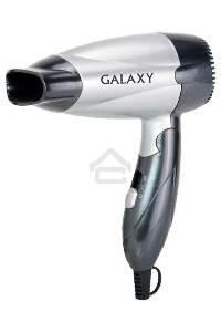Фен для волос Galaxy Line GL 4305, серебристый с черным, 1400 Вт, 2 скорости потока воздуха, складная ручка, защитная сетка, насадка-концентратор и диффузор в комплекте, подвесная петля
