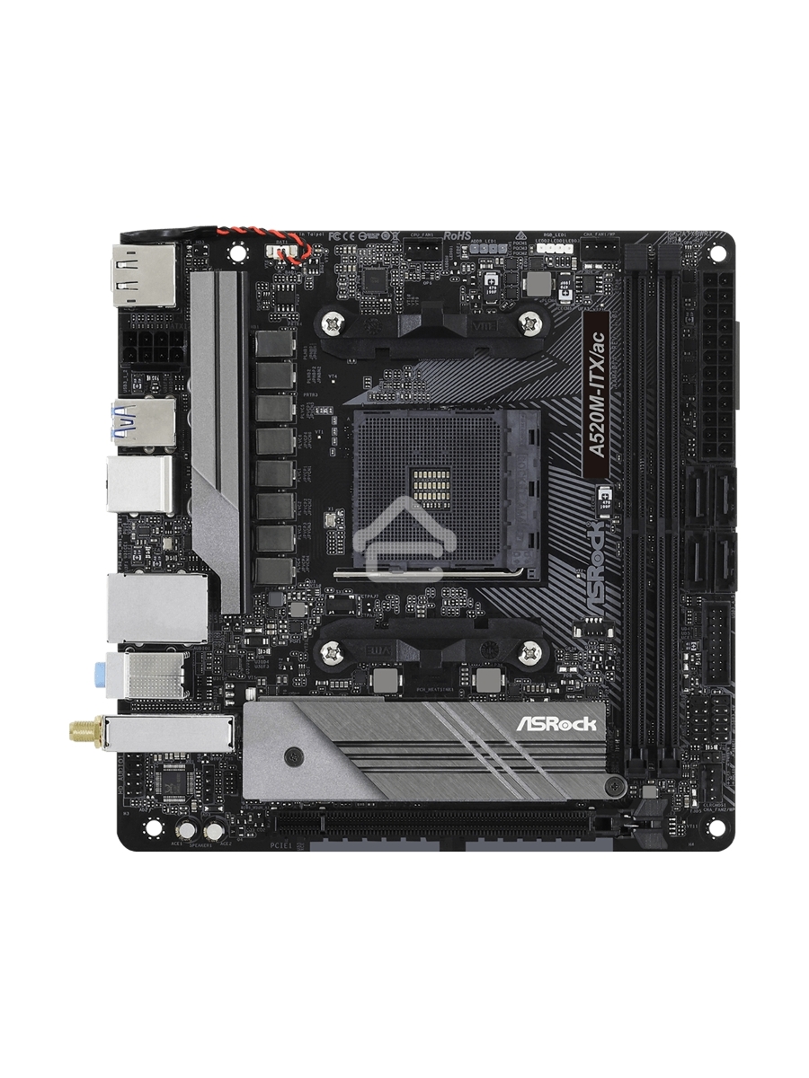 Материнская плата ASRock A520M-ITX/AC, AM4, AMD A520, 2xDDR4, 4xSATA, 1xM.2 PCIe, 1xPCIe 3.0 x16, 1xHDMI, 1xDP, 1x1Gb LAN, Wi-Fi, Bluetooth, 2xUSB-A 2.0, 3xUSB-A 3.2 Gen 1, 1xUSB-C 3.1, 3x3.5 мм, 7.1, Mini-ITX