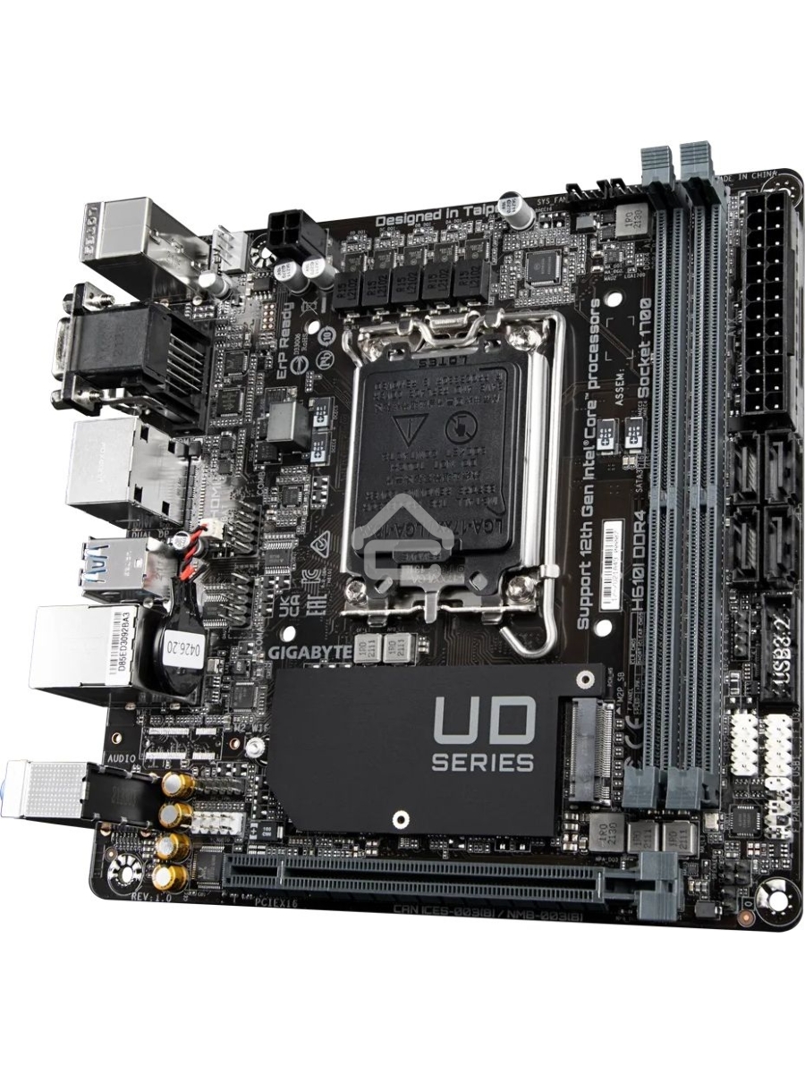 Материнская плата Gigabyte H610I DDR4, LGA 1700, Intel H610, 2xDDR4, 4xSATA, 1xM.2, 1xPCIe 4.0 x16, 1xHDMI, 1xVGA, 2xDP, 1x 1Gb LAN, 2xUSB-A 3.2 Gen 1, 4xUSB-A 2.0, 3x 3.5 мм, 7.1, Mini-ITX