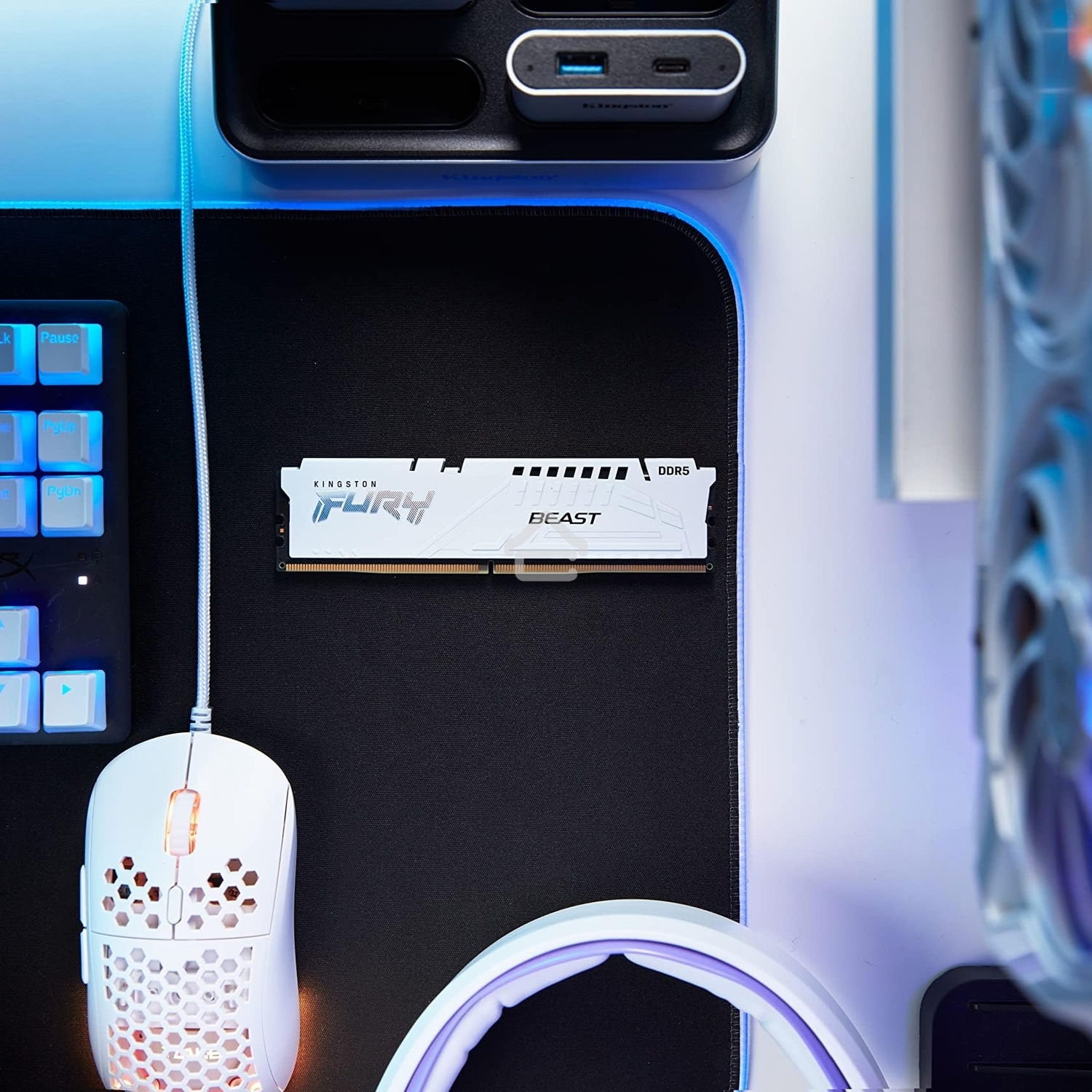 Оперативная память Kingston Fury Beast, DDR5, 32GB (2x16GB), 5200MHz, CL40, DIMM, с радиаторами, белый