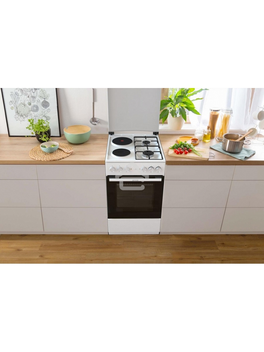 Плита комбинированная Gorenje GK5A12WG белый, конфорок 2 газовых и 2 электрических, духовка 68 л, 50 см x 85 см x 59.4 см