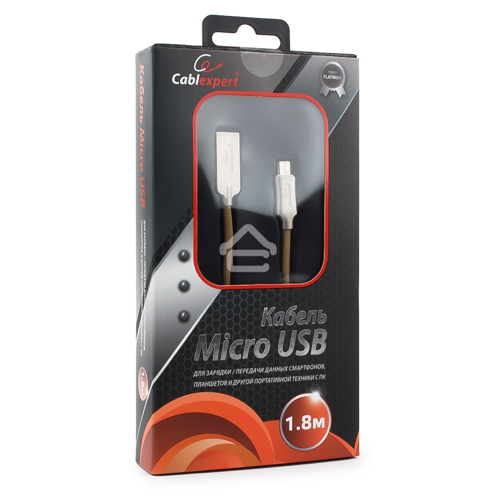 Кабель USB2.0 Cablexpert CC-P-mUSB02Gd-1.8M, AM/microB, серия Platinum, длина 1.8м, золотой, блистер